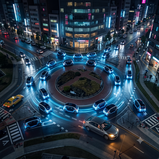 Autonomous and human-driven cars navigating a shared intersection